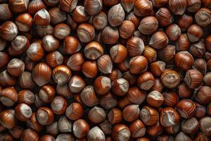 Closeup view of hazelnuts nuts background photo