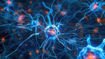 Close up view of neuron cells transmitting a signal. photo