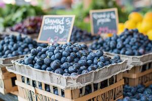 Organic blueberries on the market. photo