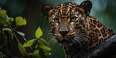 Leopard or panther in the green jungle photo