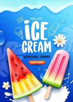 Ice cream Summer sale, cool sweet fresh, on blue poster flyer background vector