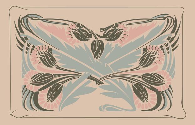 hand draw retro Art Nouveau floral botanical decorative frames