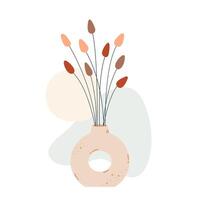 Dry flowers bouquet in ceramic vase in boho style vector