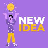 New Idea Innovation Concept - Man Raise Lamp Bulb Flat Illustration vector