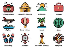 The image is a collection of icons representing various landmarks and buildings vector