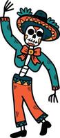 A skeleton dressed in a sombrero and pants is dancing vector