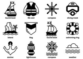 The image is a collection of various water-related icons, including boats vector