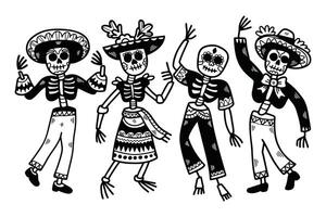 A skeleton dressed in a sombrero and pants is dancing vector