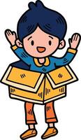 child with gift box Hand drawn illustrations in line art style vector