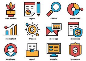 A set of icons for finance, insurance, and stock charts vector