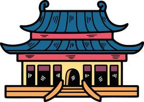 Old architectural buildings in Chinese or Japanese style Hand drawn in line style. vector