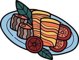 Appetizing salmon in food Hand drawn in line style vector