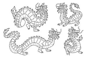 Chinese or Japanese style dragon illustration Hand drawn in line style vector