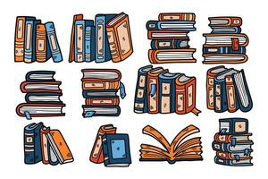 pile of books illustration in line style vector