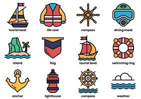 The image is a collection of various water-related icons, including boats vector