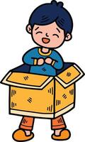 niño con regalo caja mano dibujado ilustraciones en línea Arte estilo vector