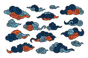 Chinese or Japanese cloud illustration Hand drawn in line style vector