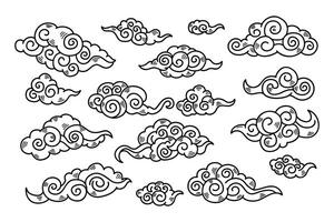 Chinese or Japanese cloud illustration Hand drawn in line style vector