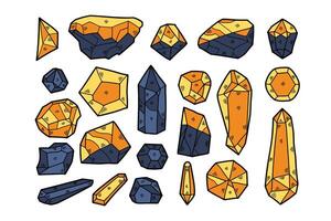 Hand drawn illustrations of rocks and minerals in line art style. vector