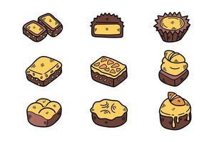 Delicious bread and cupcakes Hand drawn illustrations in line art style vector