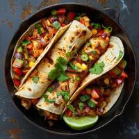 Deliciously prepared chicken fajitas in a cast iron skillet photo