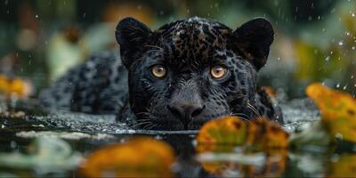 Black jaguar in a South American wetland photo