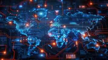 mundo mapa digital tecnología circuito tablero antecedentes foto