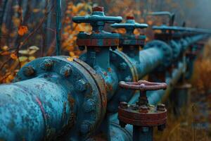 Pipeline valves. Gas transportation with gas or pipeline valves photo