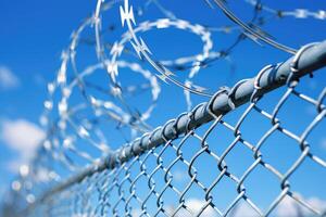 Barbed and razor wire fence. Fencing the state border against immigration photo