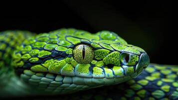 Macro photography of a green snake photo