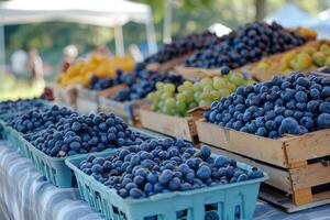 Organic blueberries on the market. photo