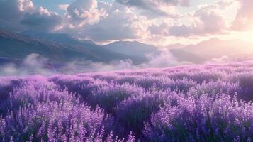 Vast lavender fields on a sunny day photo