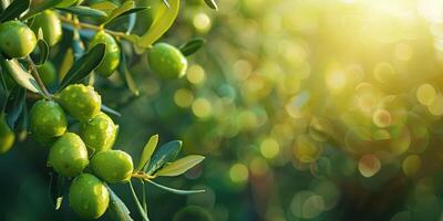 Closeup of green olives in sunny day. photo