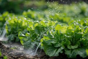 lechuga en el campo. precisión irrigación sistemas para eficiente agua utilizar en agricultura. foto