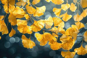 Ginkgo Leaves. Natural leaf texture background. Branches of a ginkgo tree photo