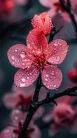 Water droplets on red flower petals photo