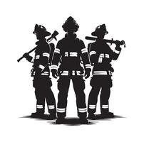 Firefighters group pose silhouette illustration vector