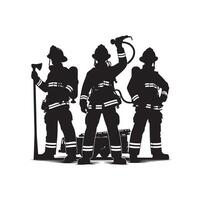 Firefighters group pose silhouette illustration vector