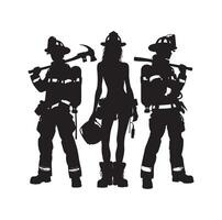 bomberos grupo actitud silueta ilustración vector