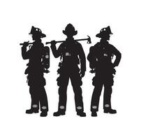 bomberos grupo actitud silueta ilustración vector