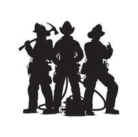 Firefighters group pose silhouette illustration vector