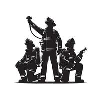 bomberos grupo actitud silueta ilustración vector