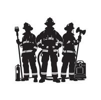 Firefighters group pose silhouette illustration vector