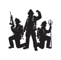 Firefighters group pose silhouette illustration vector