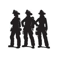 Firefighters group pose silhouette illustration vector