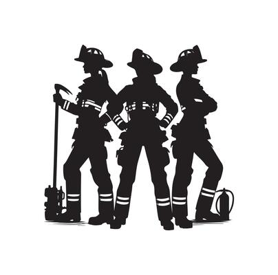Firefighters group pose silhouette illustration
