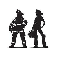 Firefighters group pose silhouette illustration vector