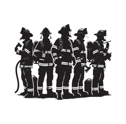 Firefighters group pose silhouette illustration