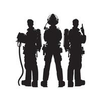 Firefighters group pose silhouette illustration vector