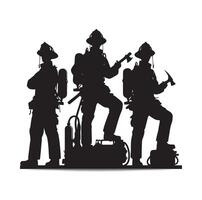 Firefighters group pose silhouette illustration vector